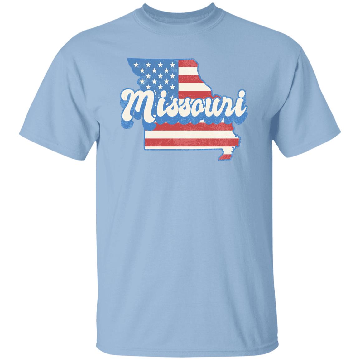 Missouri US flag Unisex T-Shirt American patriotic MO state tee White Ash Blue-Light Blue-Family-Gift-Planet