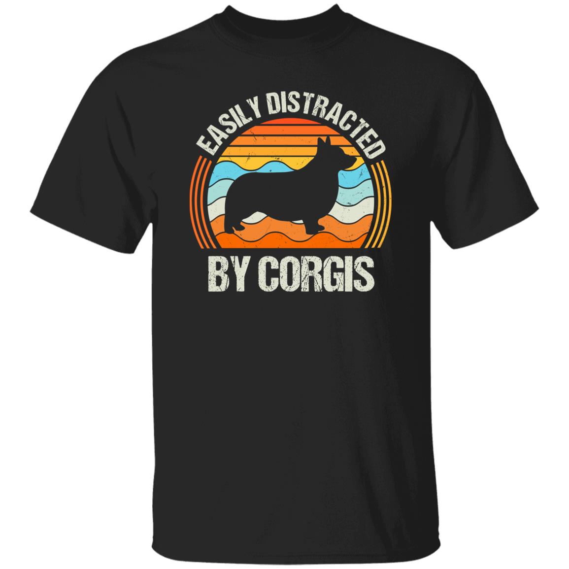 Easily distracted by corgis T-Shirt gift Retro Corgi Dog mom Unisex Tee Black Navy Dark Heather-Family-Gift-Planet