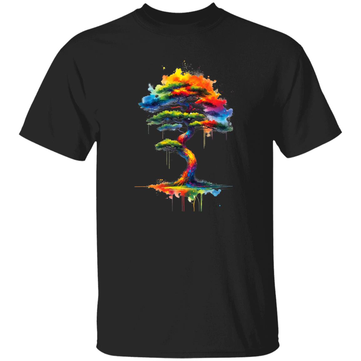 Abstract Korean Pine Tree Color Splash Unisex T-shirt Black Navy Dark Heather-Black-Family-Gift-Planet
