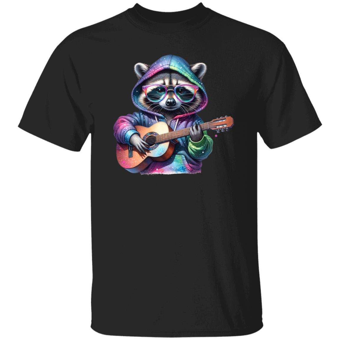 Racoon guitarist Unisex T-Shirt acoustic guitar music teacher songwriter tee Black Navy Dark Heather-Family-Gift-Planet