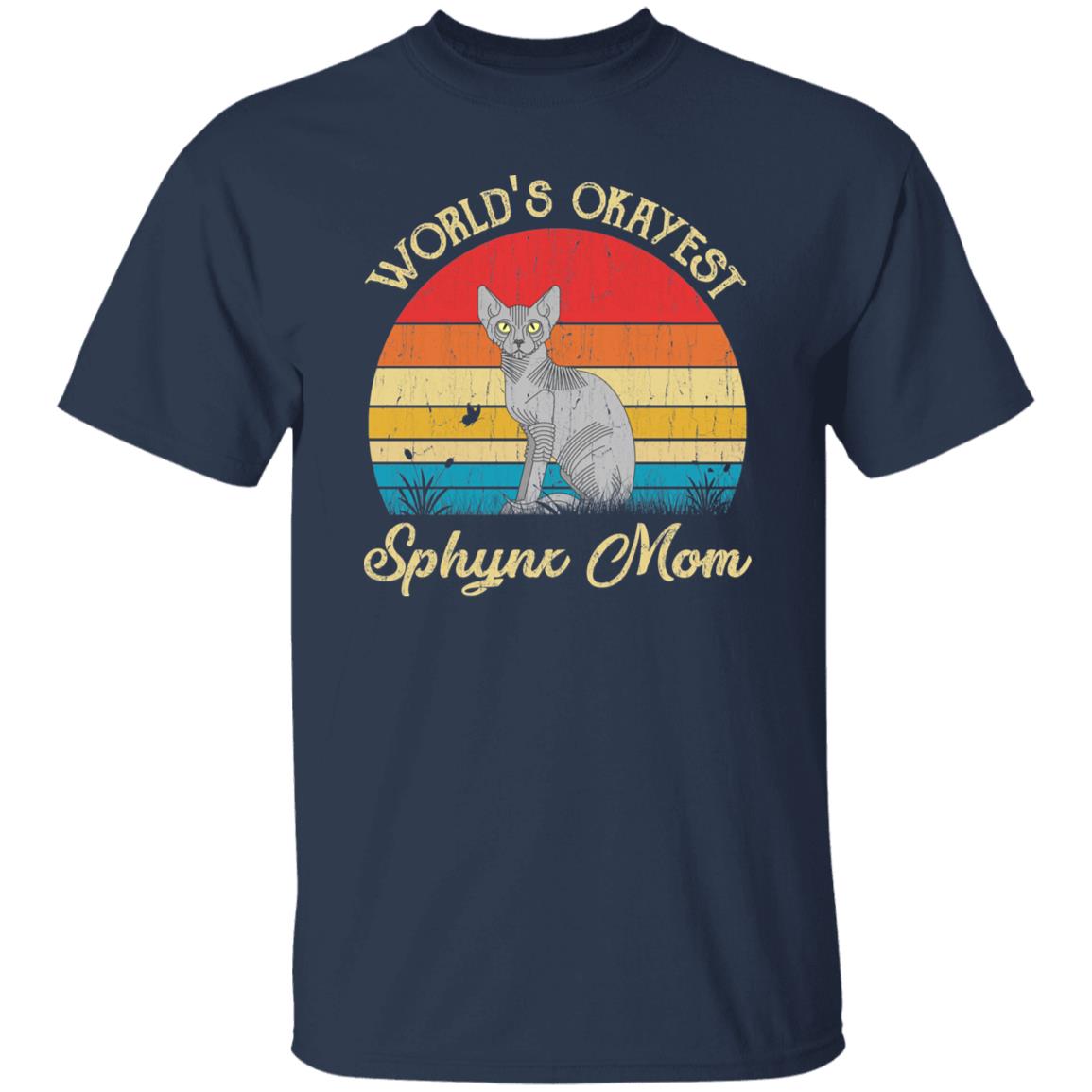 World's Okayest Sphynx mom Retro Style Unisex T-shirt Black Navy Dark Heather-Navy-Family-Gift-Planet