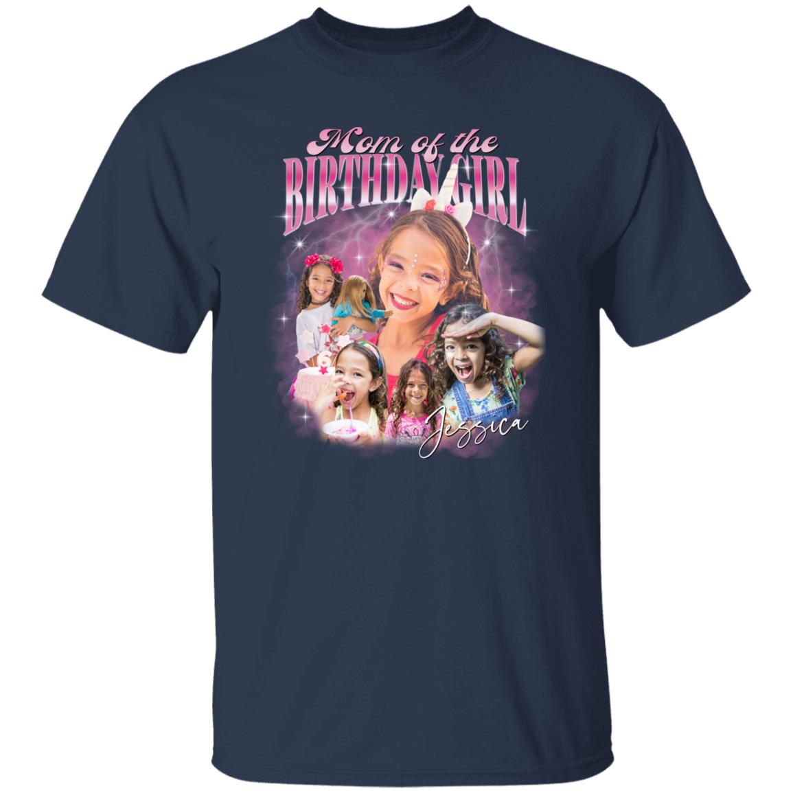 Custom Mom of the Birthday Girl Unisex T-Shirt Your pictures Birthday daughter mama tee Black Navy Dark Heather-Family-Gift-Planet