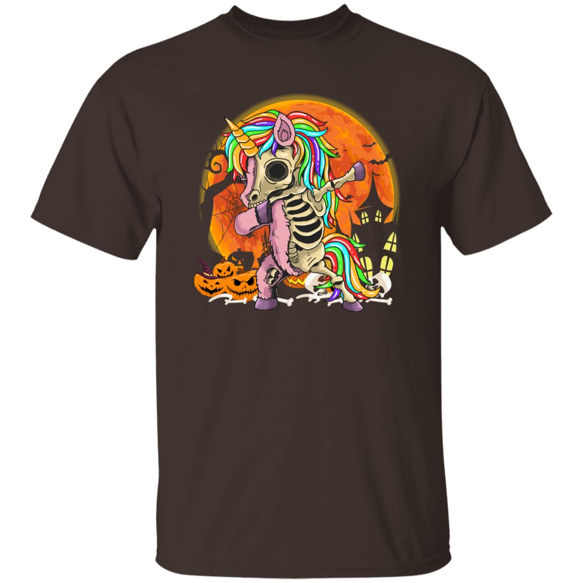 Dabbing unicorn Halloween Unisex T-Shirt Scary Unicorn Skeleton dance tee Black Dark Chocolate-Family-Gift-Planet