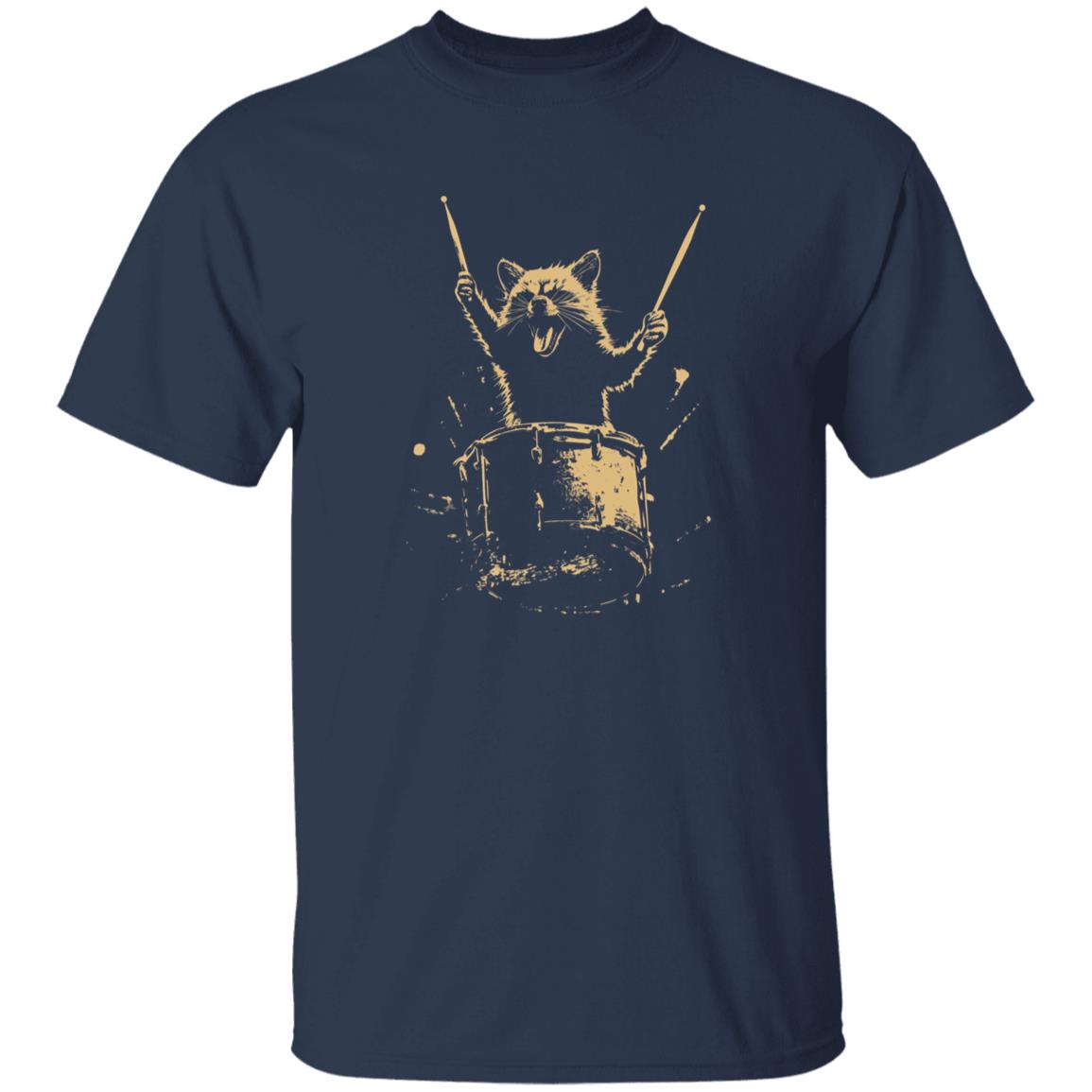 Racoon playing drums Unisex T-Shirt gift Cool drums music band racoon tee Black Navy Dark Heather-Family-Gift-Planet