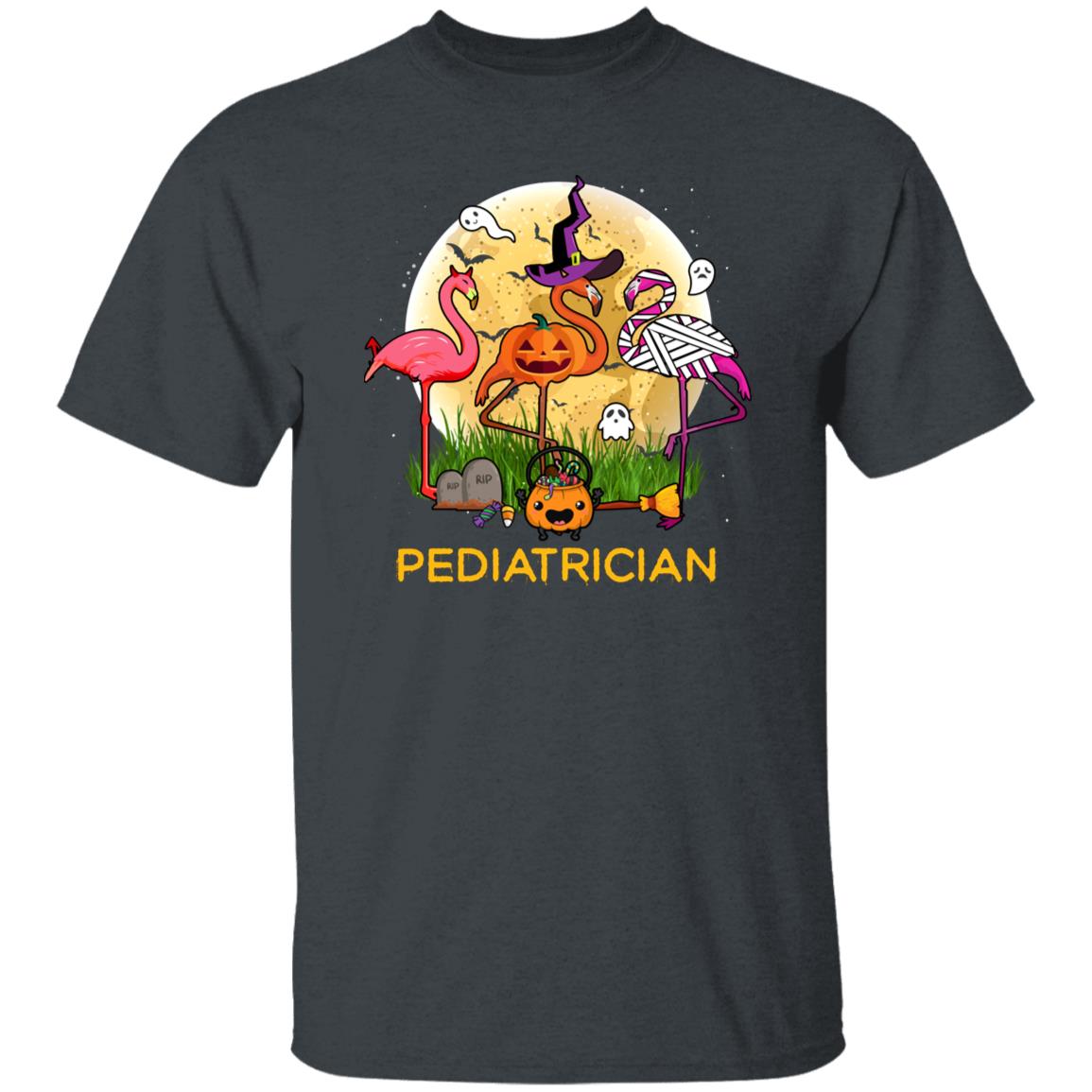 Pediatrician Halloween Unisex T-Shirt Scary Spooky Flamingo Picu team tee Black Dark Heather-Family-Gift-Planet