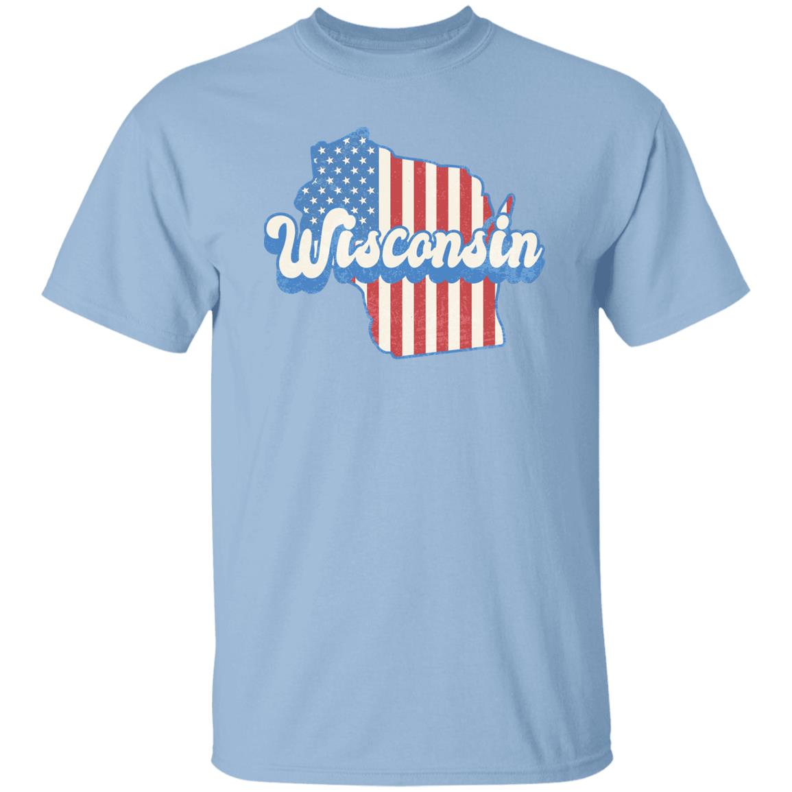 Wisconsin US flag Unisex T-Shirt American patriotic WI state tee White Ash Blue-Light Blue-Family-Gift-Planet
