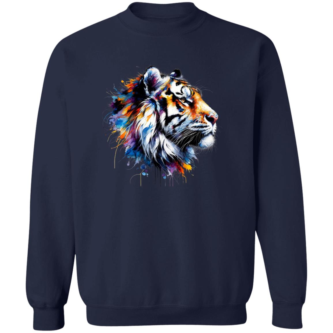 Handdrawn Trendy Tiger Color Splash Unisex Sweatshirt Black Navy Dark Heather-Family-Gift-Planet