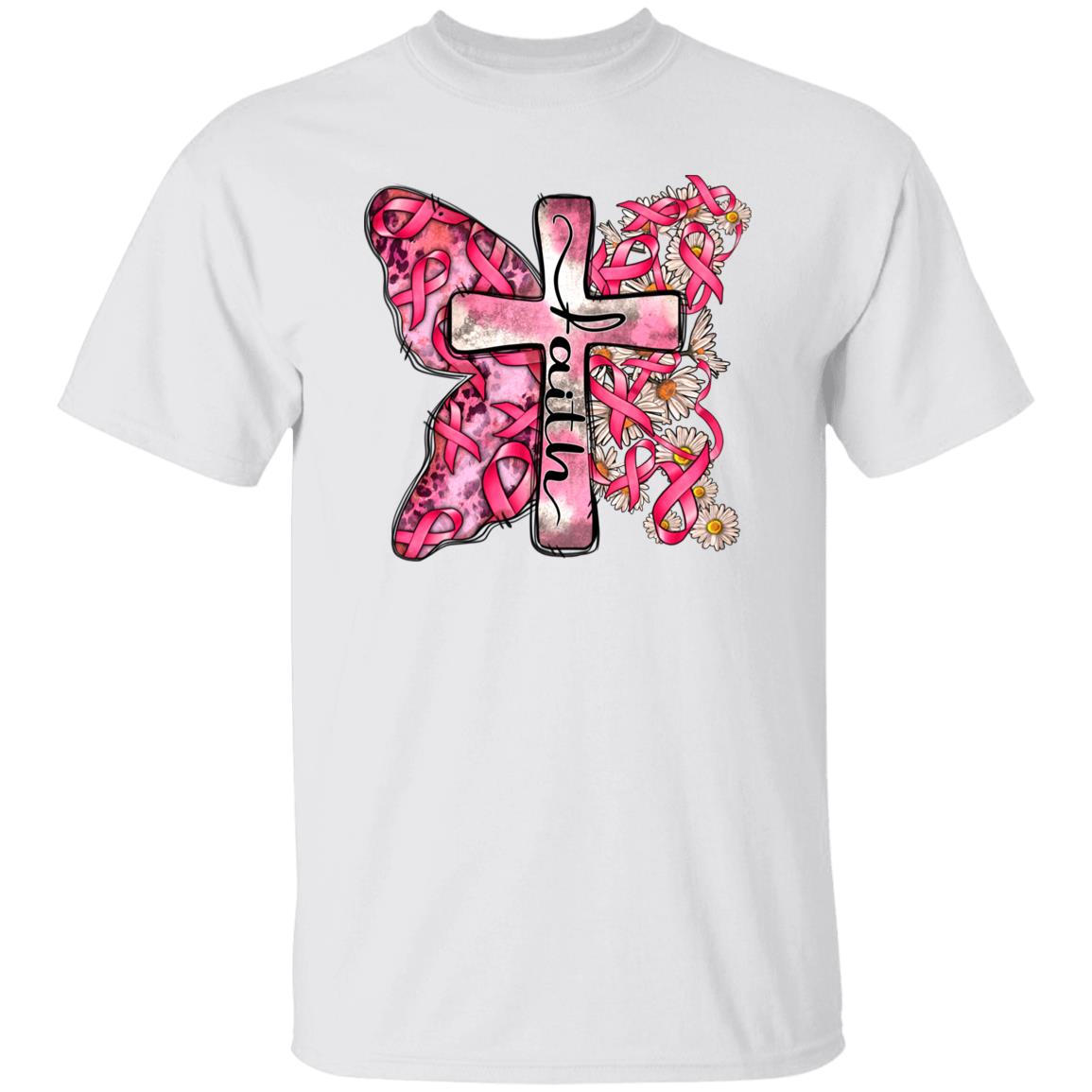 Faith cancer cross T-Shirt gift Breast cancer awareness pink ribbon Tee Sand White Sport Grey-Family-Gift-Planet