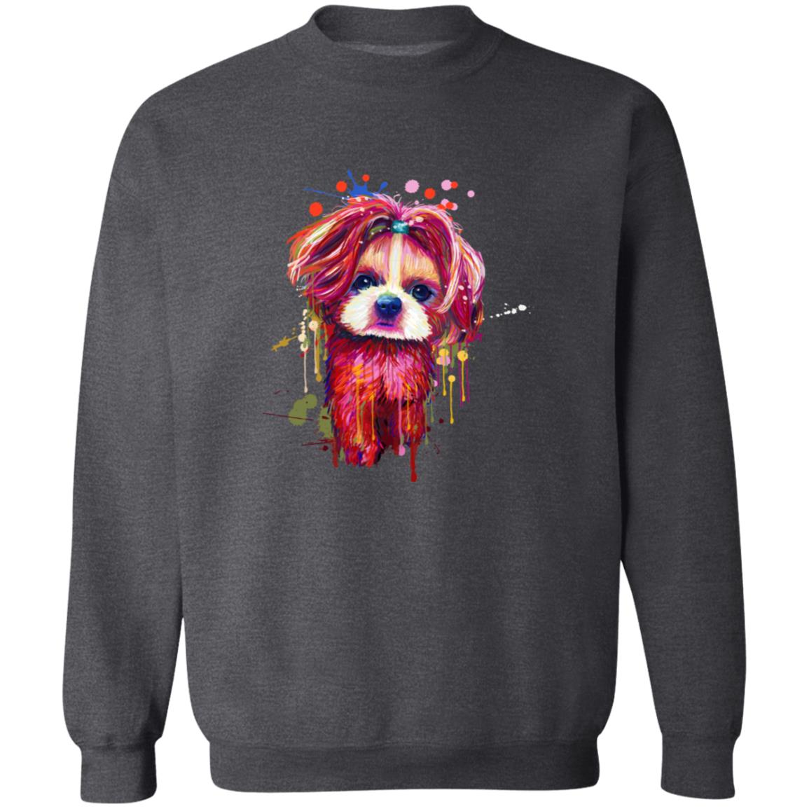 Digital Watercolor splash Shih Tzu dog Unisex Crewneck Sweatshirt black-Family-Gift-Planet