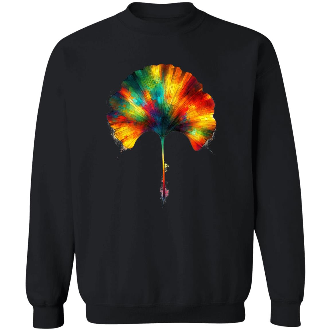 Colorful Ginkgo Leaf Color Splash Unisex Sweatshirt Black Navy Dark Heather-Family-Gift-Planet