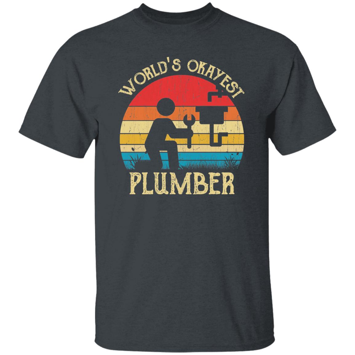 Plumber Unisex Shirt World's Okayest Plumber retro tee Black Dark Heather-Family-Gift-Planet