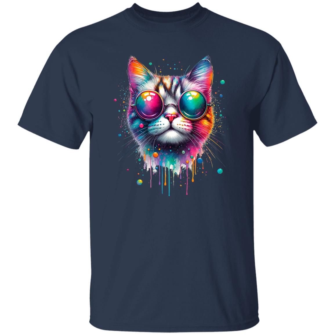 Cat with colorful eyeglasses Color Splash Unisex T-shirt Black Navy Dark Heather-Family-Gift-Planet