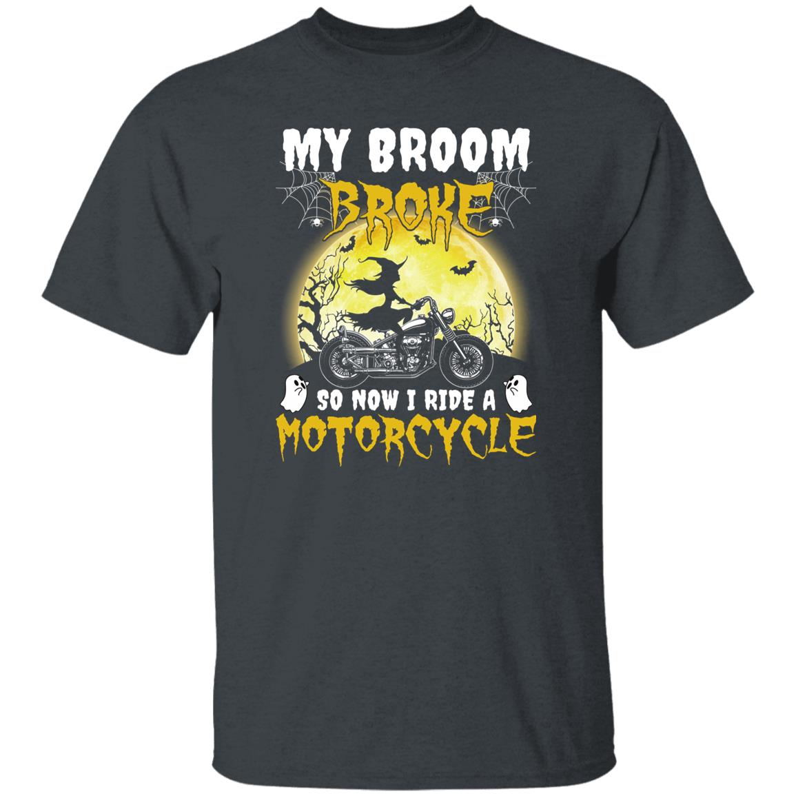 Motocross Halloween Unisex T-Shirt My Broom broke so no I ride a motorcycle tee Black Dark Heather-Family-Gift-Planet