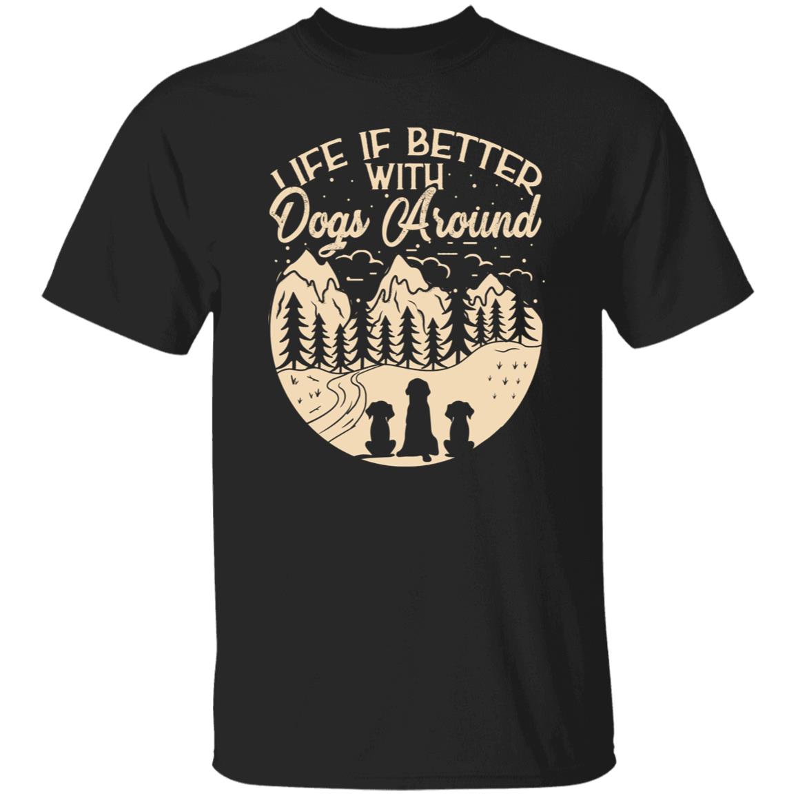 Life is better with dogs around T-Shirt gift Adventure Dog mom Unisex tee Black Navy Dark Heather-Family-Gift-Planet