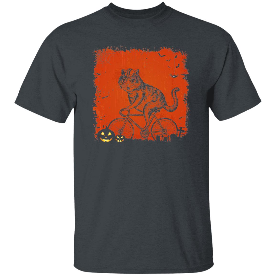 Cat on the bike Halloween Unisex T-Shirt Bicycle lover cats lover tee Black Dark Heather-Family-Gift-Planet