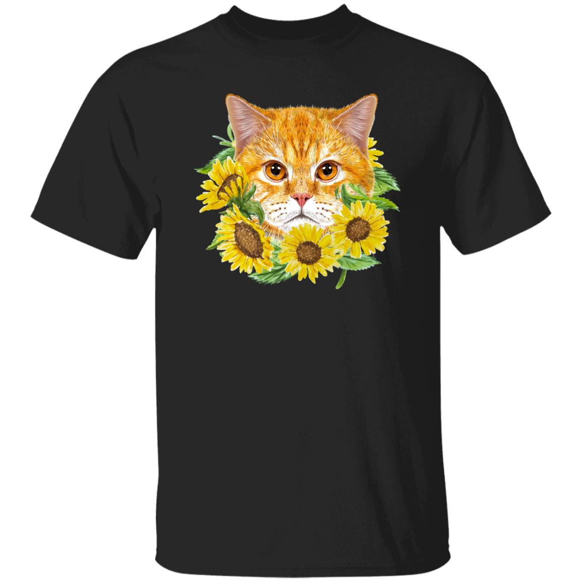 Cat with flowers Unisex shirt cat sunflowers tee Black Dark Heather-Family-Gift-Planet