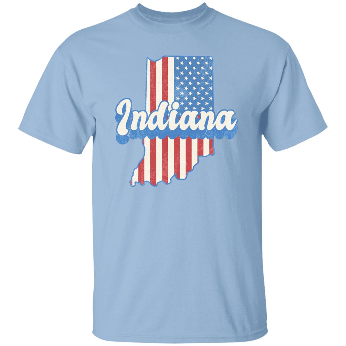 Indiana US flag Unisex T-Shirt American patriotic IN state tee White Ash Blue-Light Blue-Family-Gift-Planet
