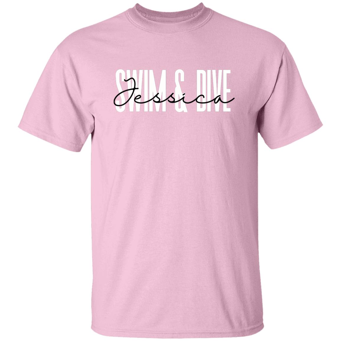 Personalized Swim and dive T-shirt gift Custom name Swimming diver Unisex Tee Sand Pink Light Blue-Family-Gift-Planet