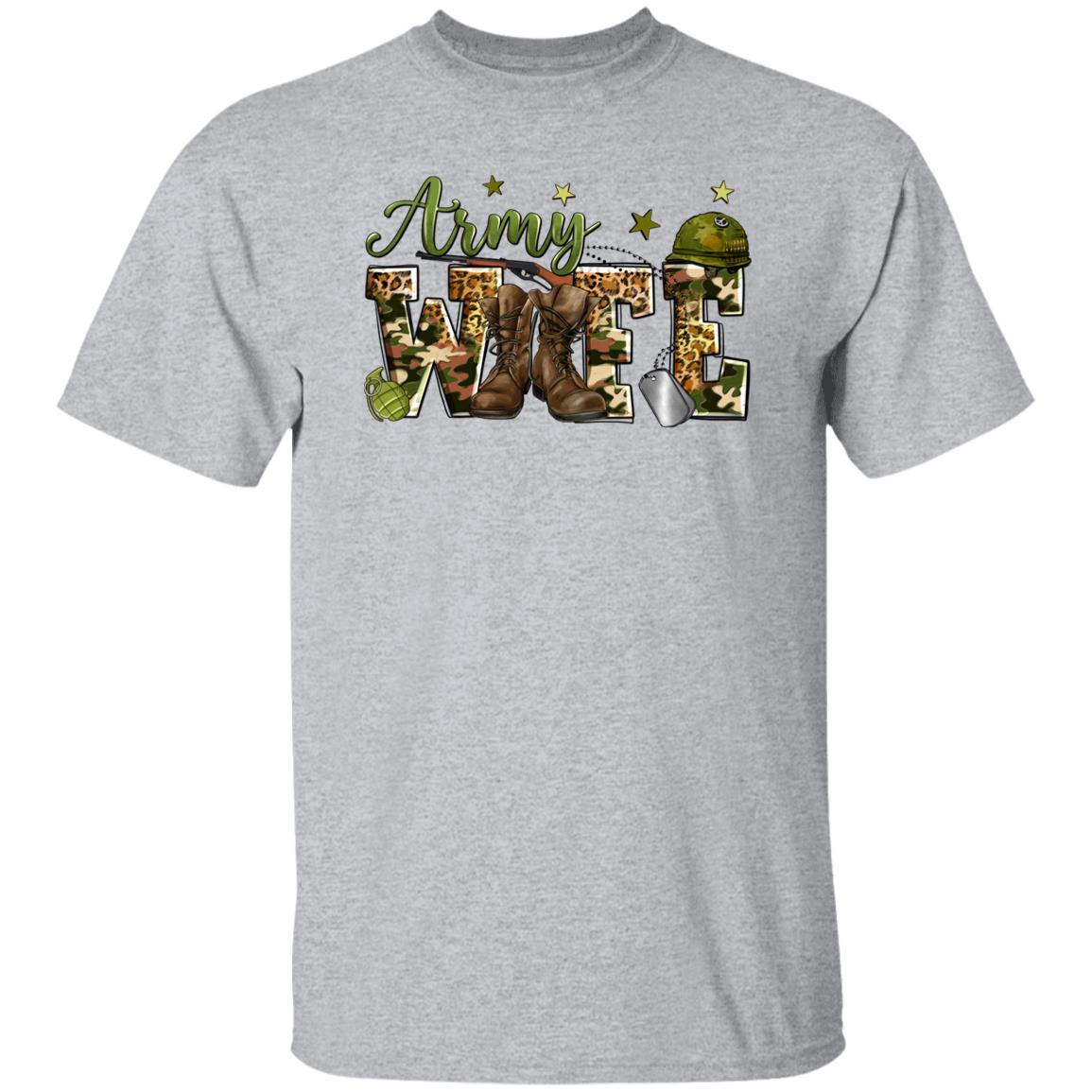 Army Wife T-Shirt Western Leopard skin Military Wife Unisex tee White Sand Grey-Family-Gift-Planet