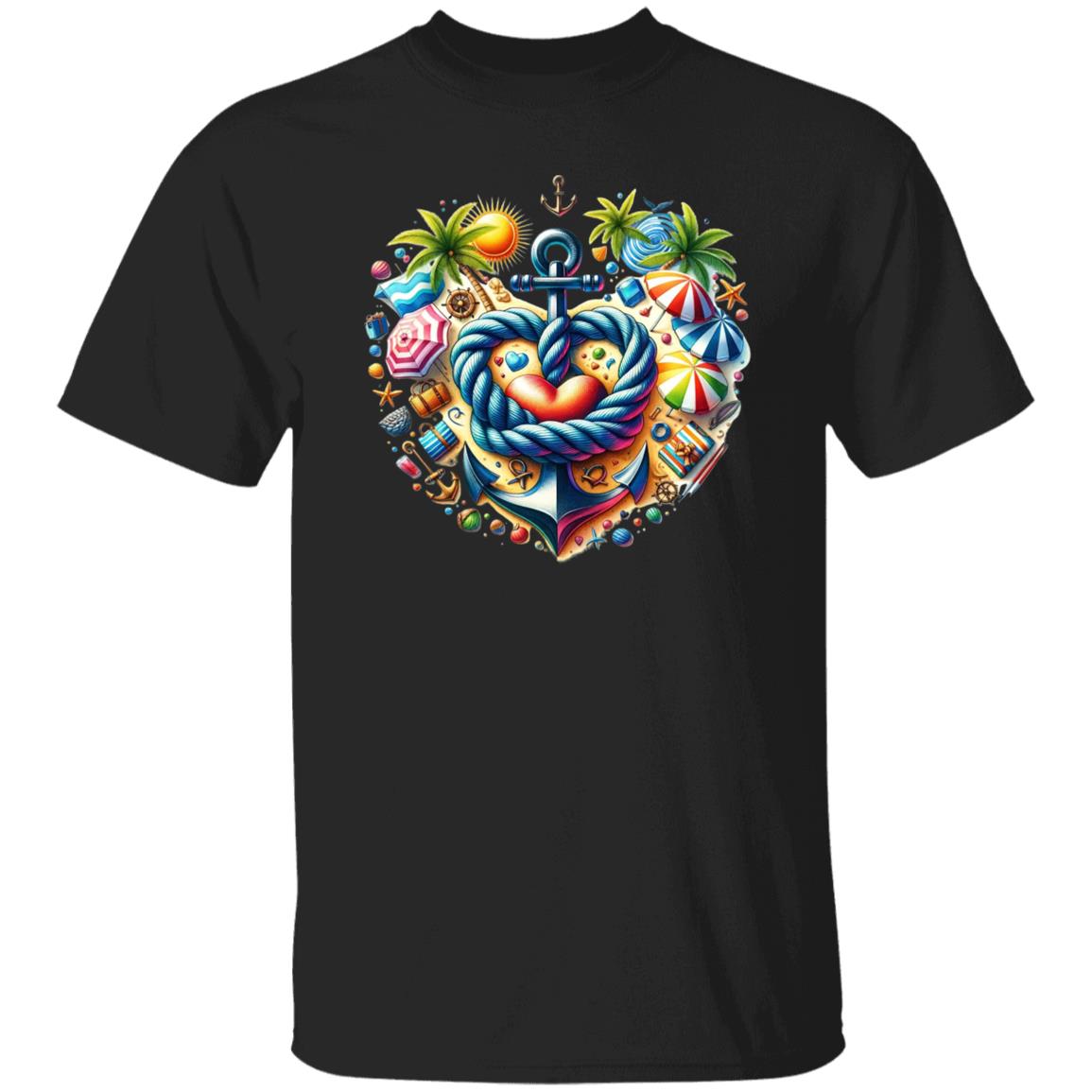 Summer beach Unisex T-shirt Anchor marine rope heart tee Black Navy Dark Heather-Family-Gift-Planet