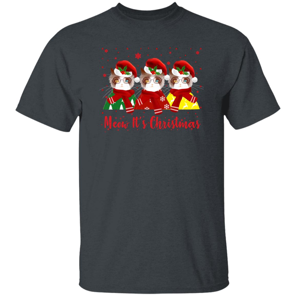Meow it's Christmas Unisex shirt cat Holyday tee Black Dark Heather-Family-Gift-Planet