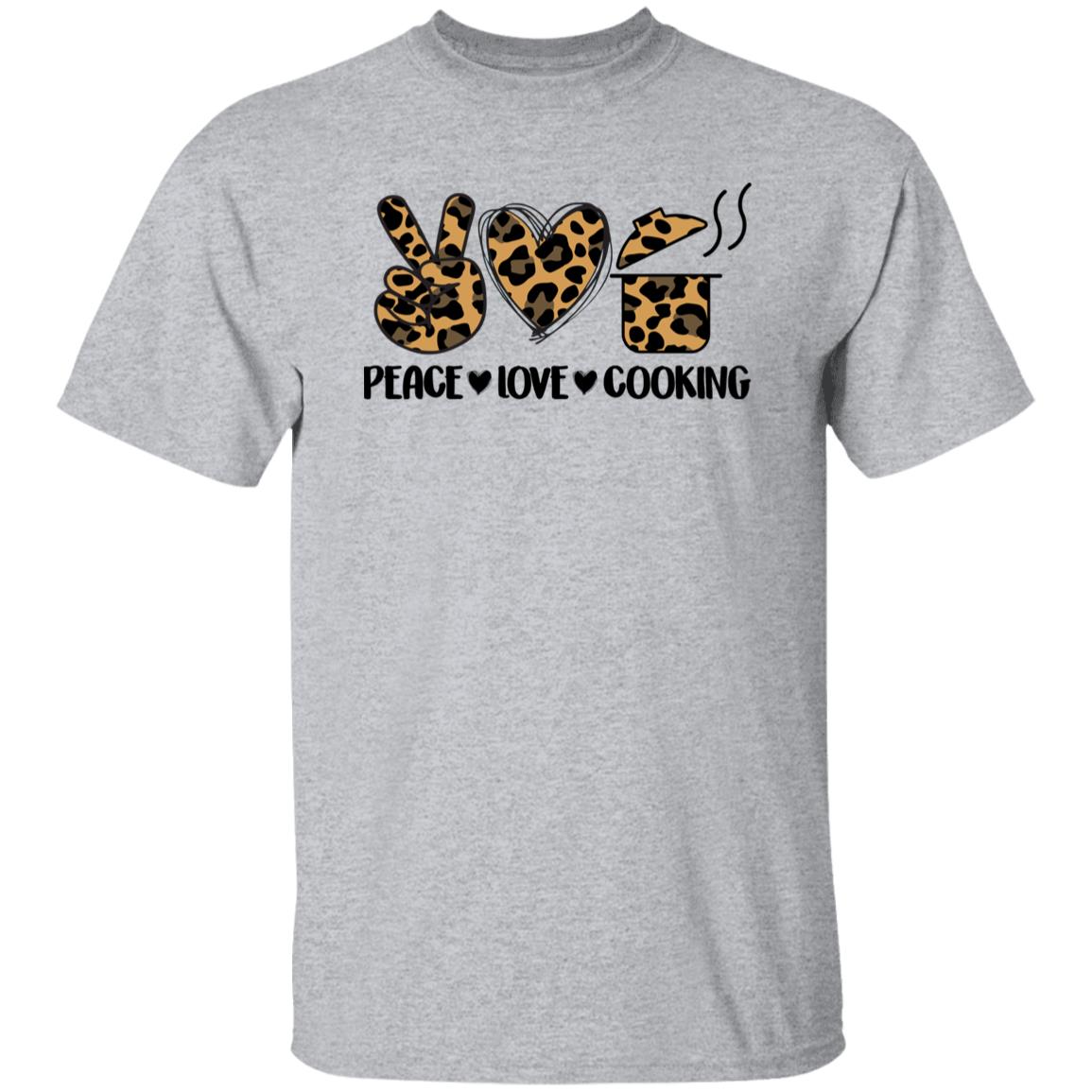 Peace Love Cooking T-Shirt Leopard skin cooking lover chef Unisex Tee Sand White Sport Grey-Family-Gift-Planet