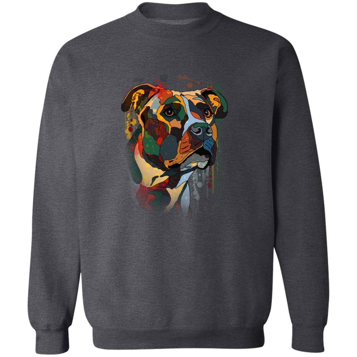 Vibrant digital Pitbull dog art Unisex Crewneck Sweatshirt black navy dark heather-Family-Gift-Planet
