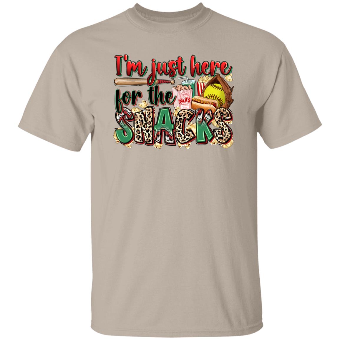 Softball Cheer T-Shirt Softball mama I'm just here for the snacks Unisex Tee Sand White Sport Grey-Family-Gift-Planet