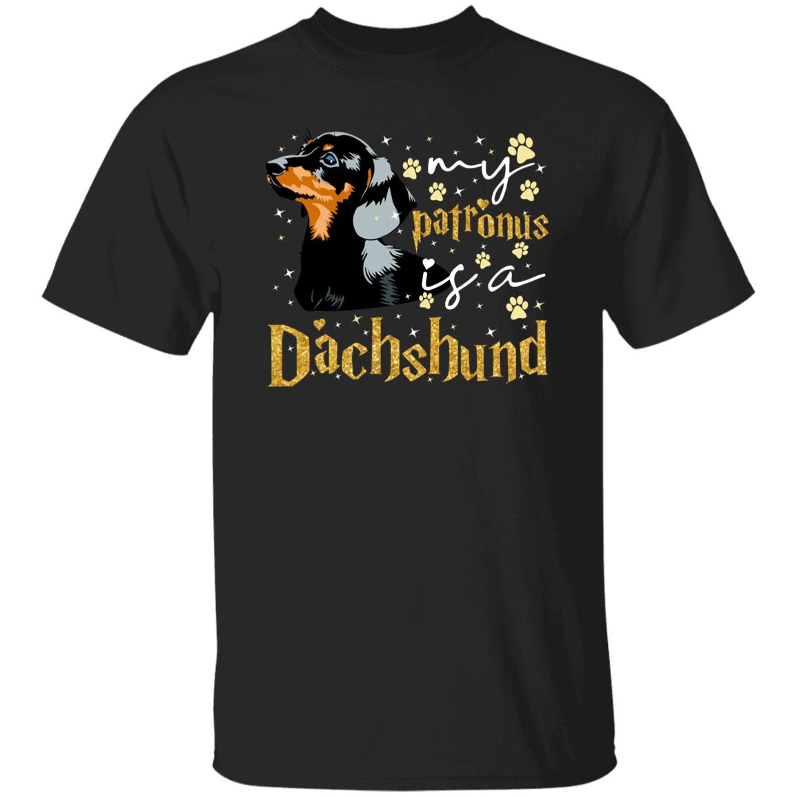 My patronus is a dachshund T-Shirt gift Dachshund Dog mom Unisex tee Black Navy Dark Heather-Family-Gift-Planet