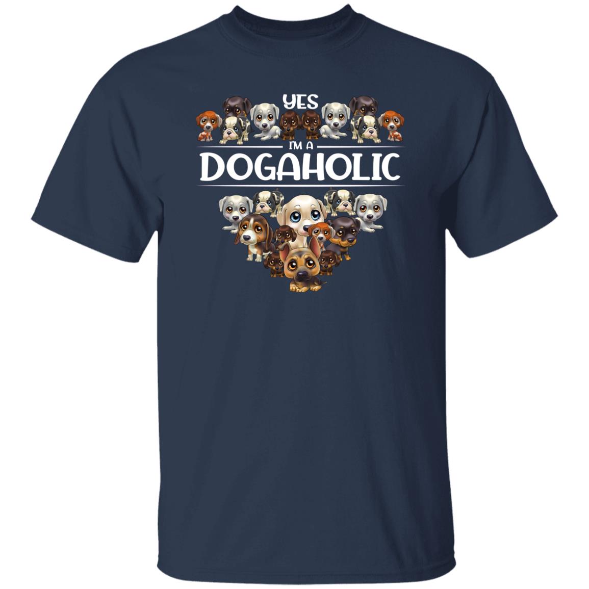 Dogaholic T-Shirt gift Yes I'm dogaholic heart Dog mom Unisex tee Black Navy Dark Heather-Family-Gift-Planet