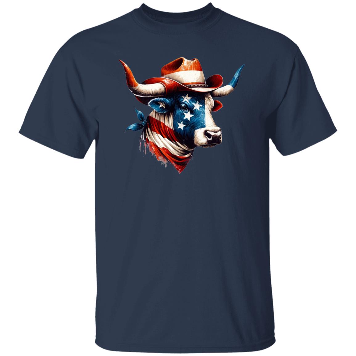 Colorful American flag Bull Unisex Tshirt Texas support tee Black Navy Dark Heather-Family-Gift-Planet