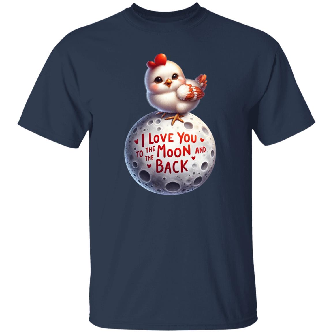 I love you to the moon in back chick Unisex T-shirt hen chicken on moon tee Black Navy Dark Heather-Family-Gift-Planet