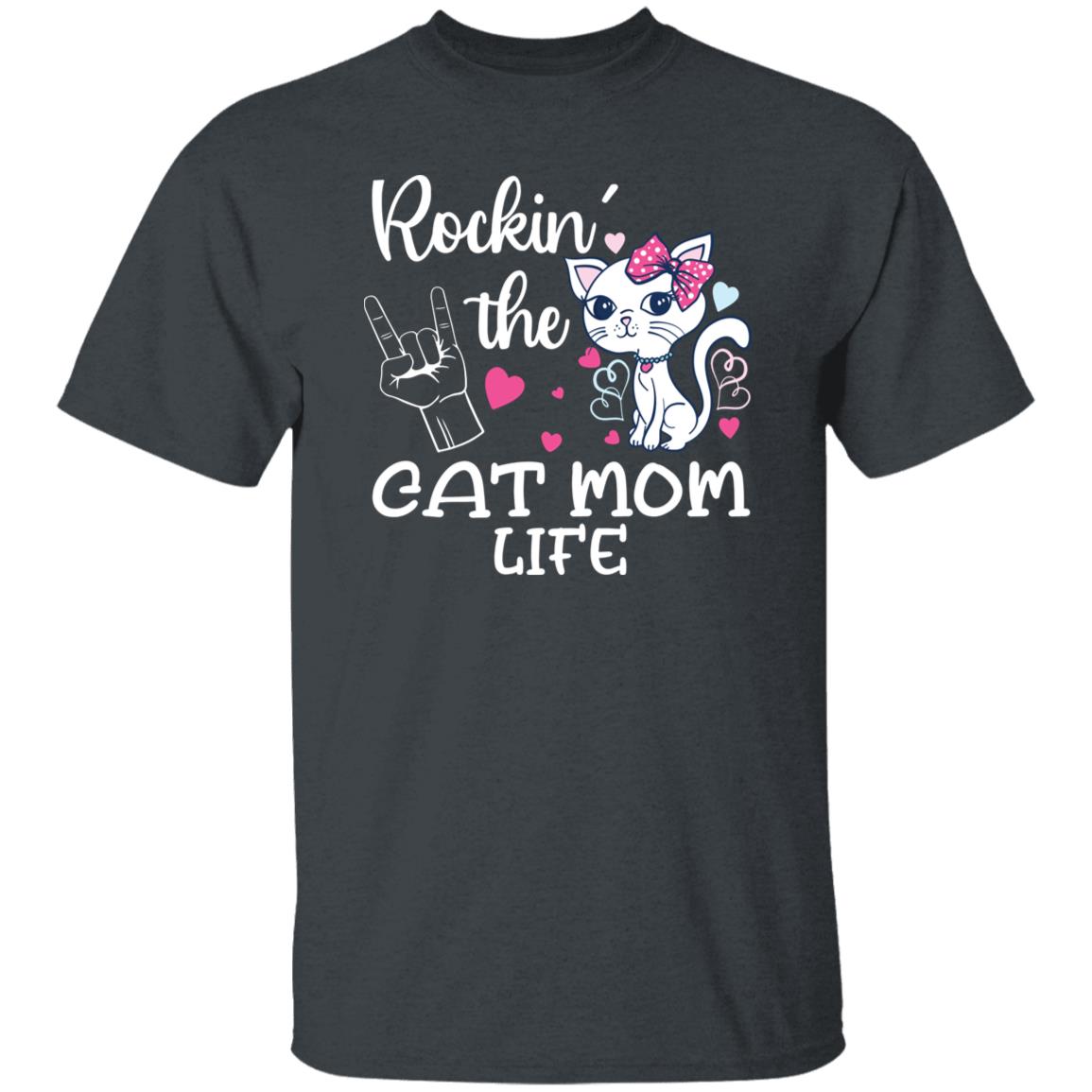 Rockin' the cat mom life Unisex shirt cat mama tee Black Dark Heather-Family-Gift-Planet