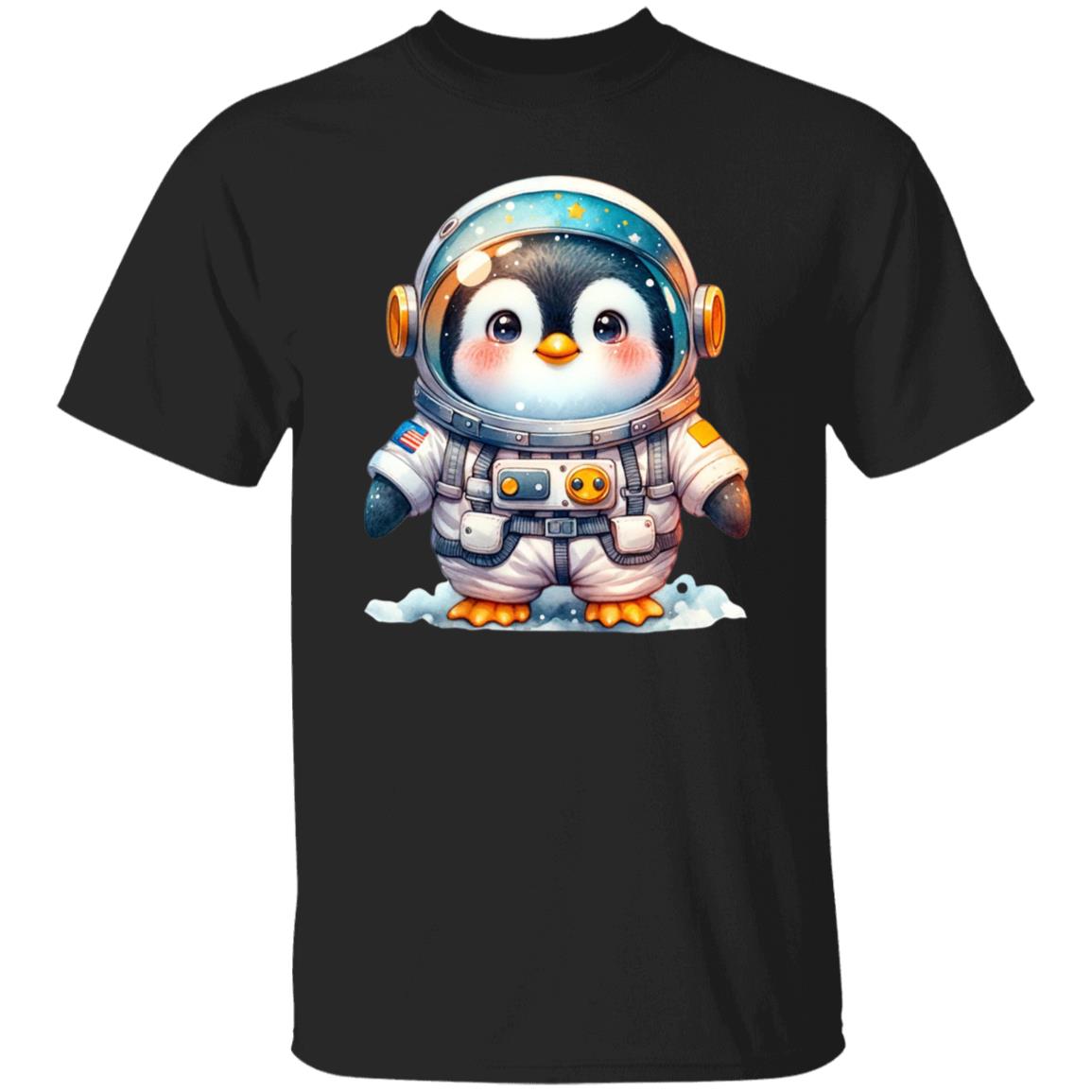 Penguin astronaut Unisex T-shirt cute animal cosmic tee Black Navy Dark Heather-Family-Gift-Planet