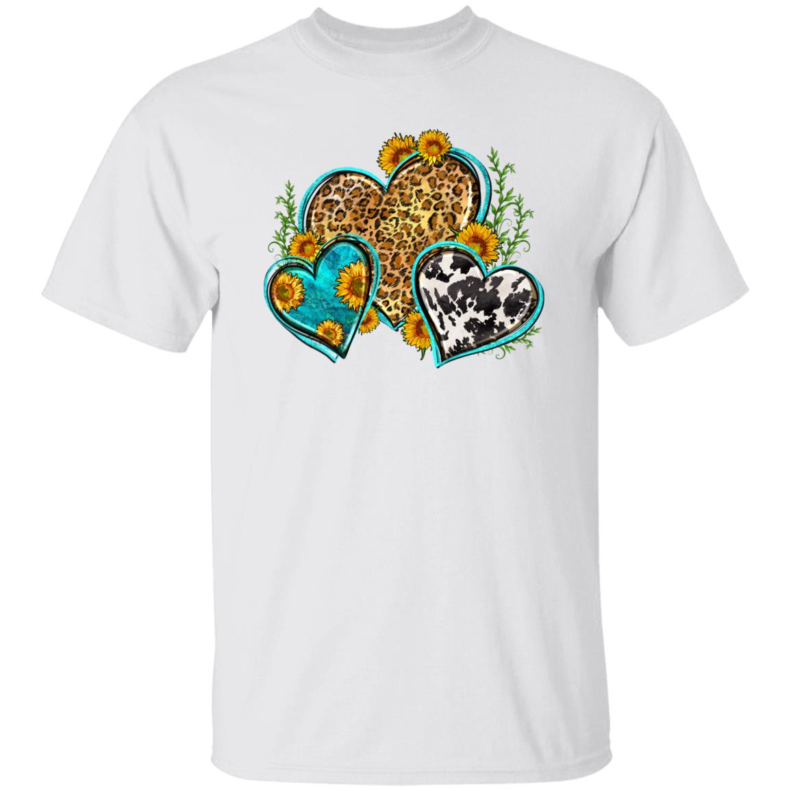 Leopard cowhide hearts T-Shirt gift Sunflower floral hearts Unisex Tee Sand White Sport Grey-Family-Gift-Planet