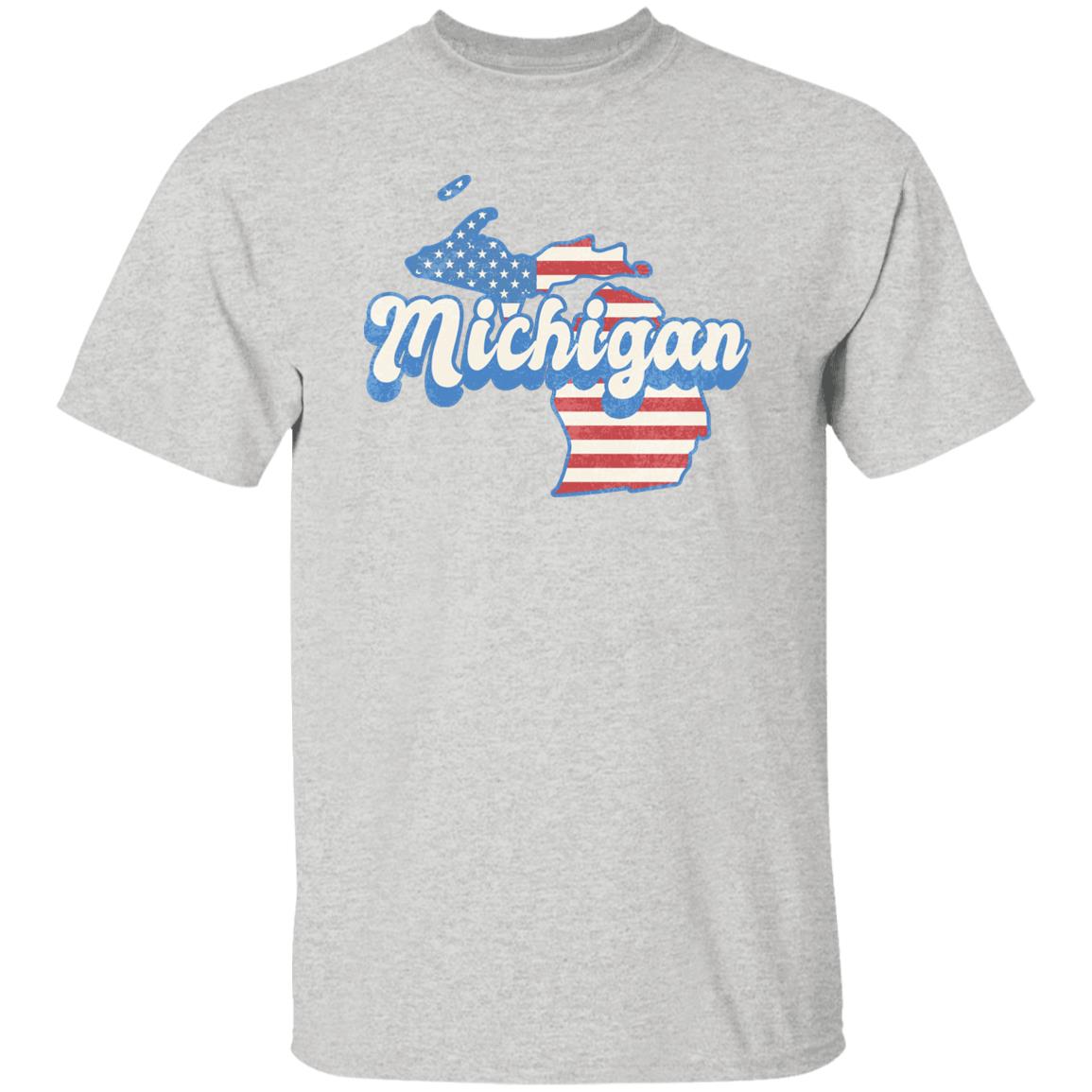 Michigan US flag Unisex T-Shirt American patriotic MI state tee White Ash Blue-Ash-Family-Gift-Planet