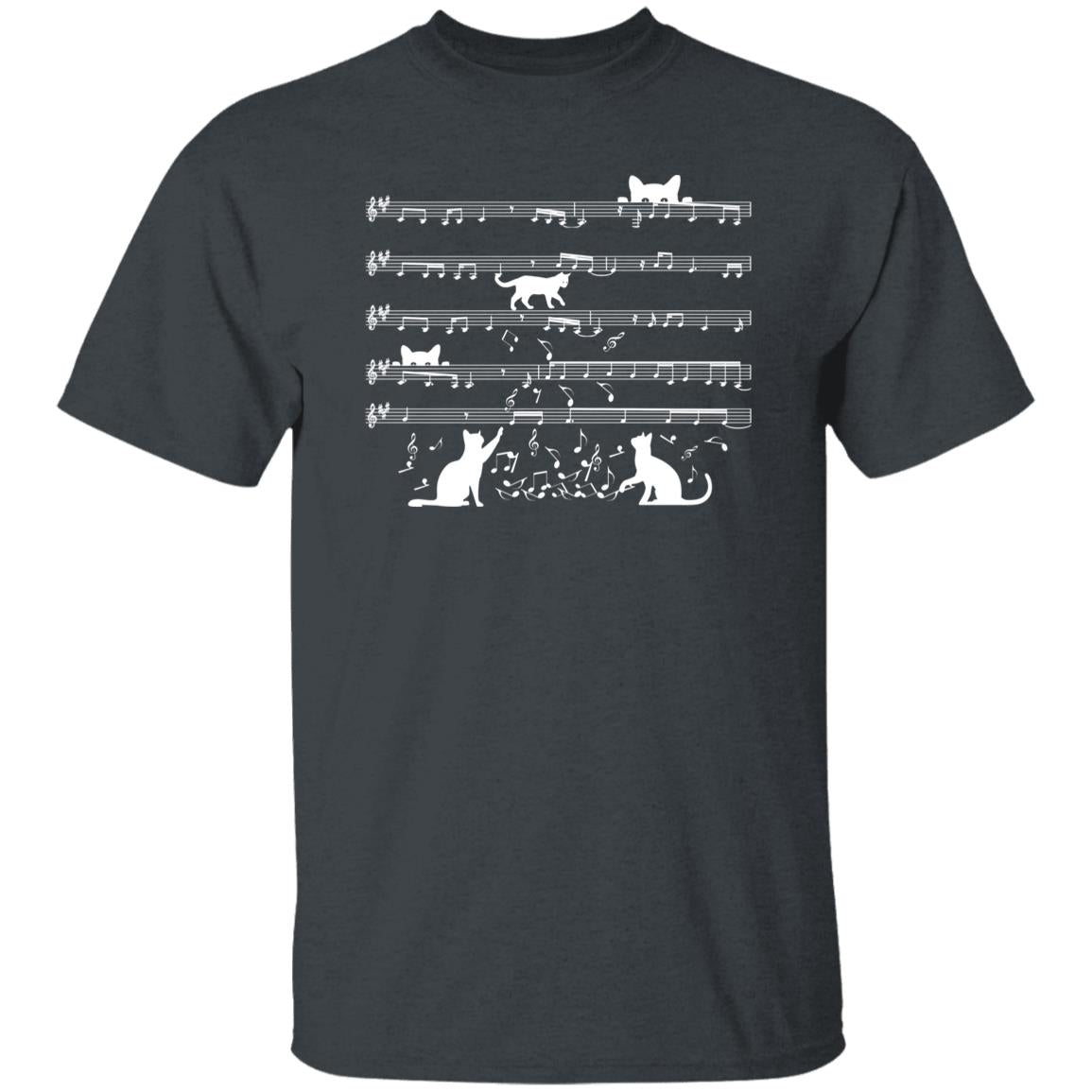 Cat Music Notes Unisex shirt cat melody tee Black Dark Heather-Family-Gift-Planet