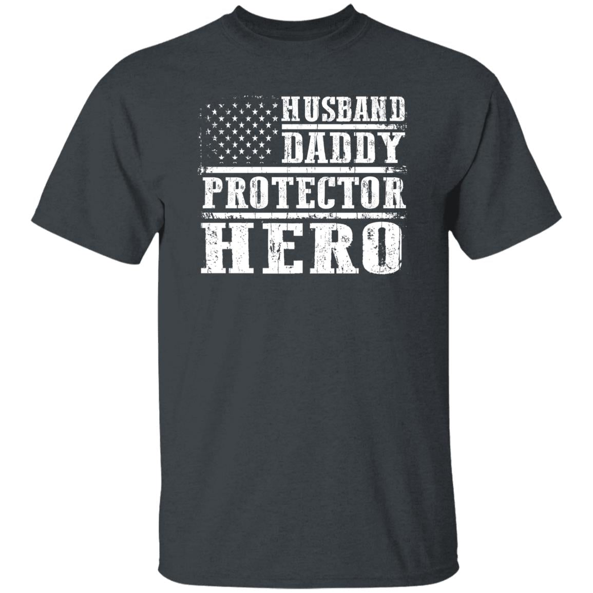 Husband Daddy Protector Hero shirt Fathers Day tee-Dark Heather-Family-Gift-Planet