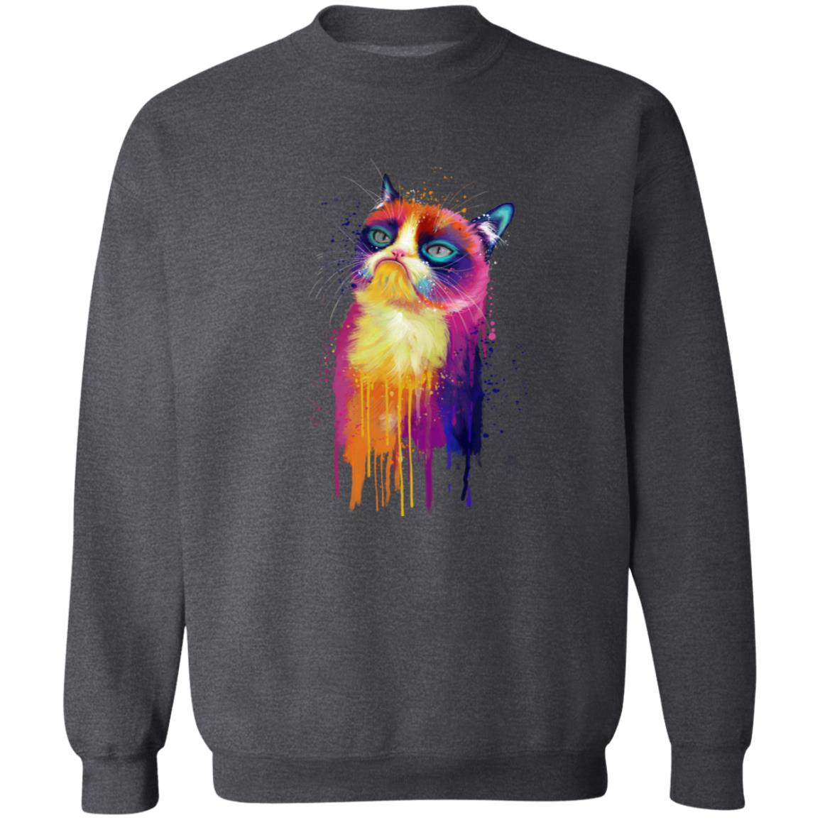 Abstract grumpy cat Unisex Crewneck Sweatshirt with expressive splashes-Family-Gift-Planet