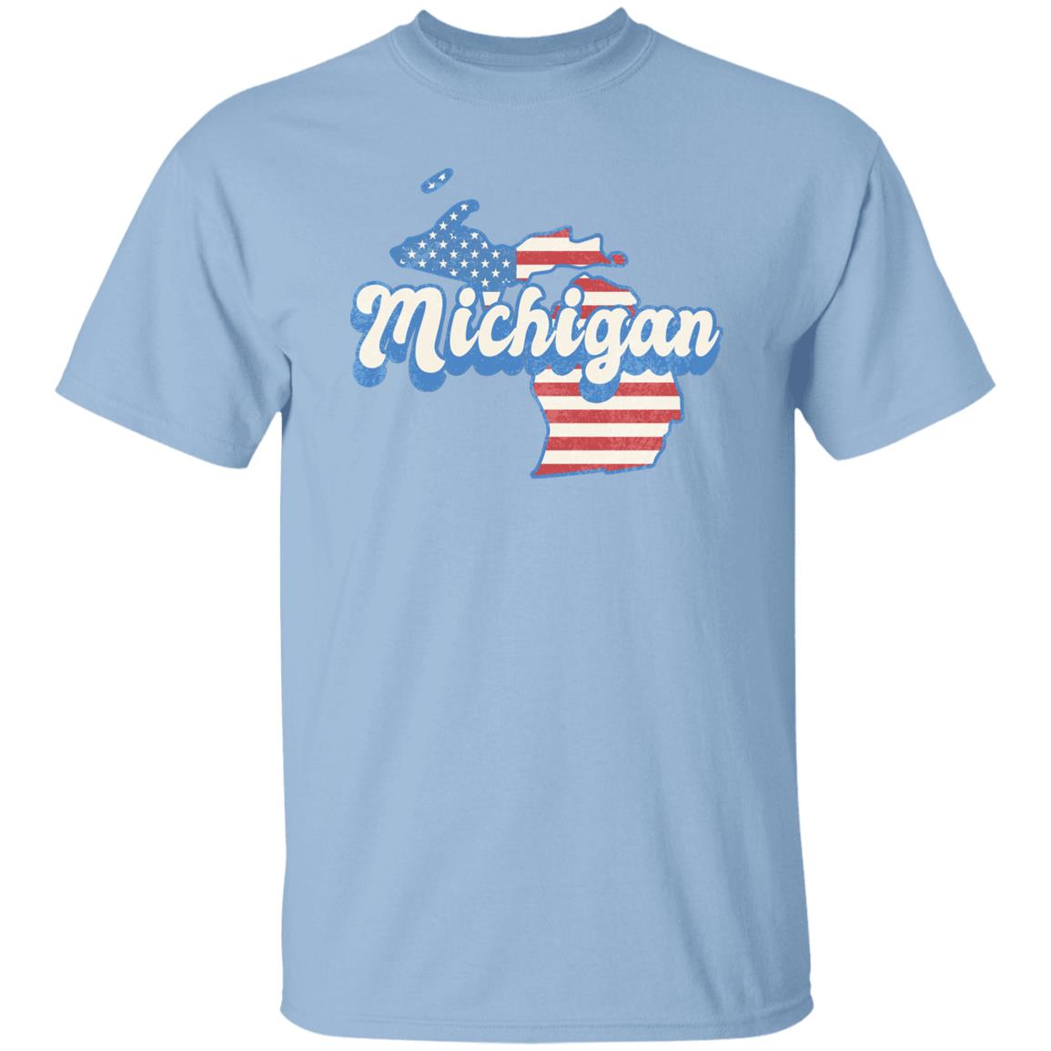 Michigan US flag Unisex T-Shirt American patriotic MI state tee White Ash Blue-Light Blue-Family-Gift-Planet