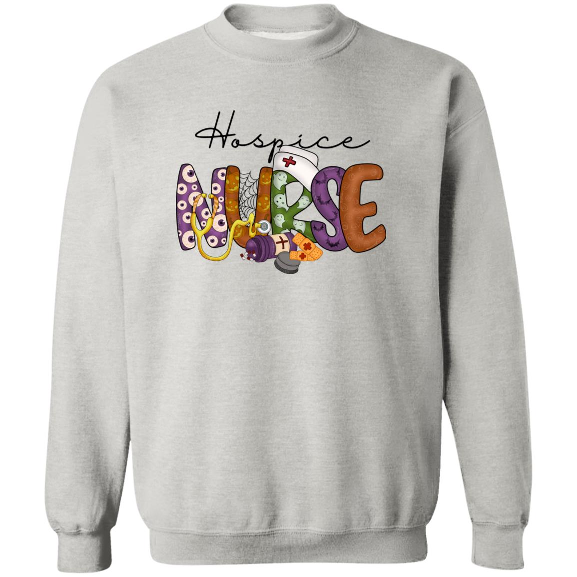 Hospice nurse Halloween Sweatshirt Crewneck Unisex Sand Ash S-2XL-Ash-Family-Gift-Planet