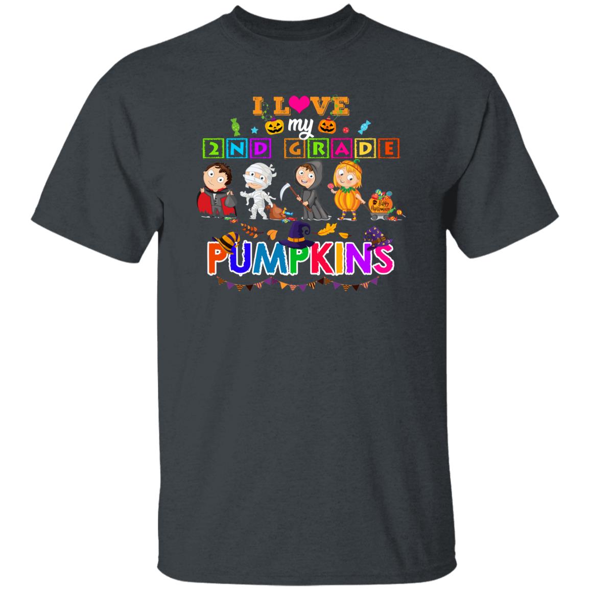 2nd grade teacher Halloween Unisex T-Shirt I love my second grade pumpkins tee Black Dark Heather-Family-Gift-Planet