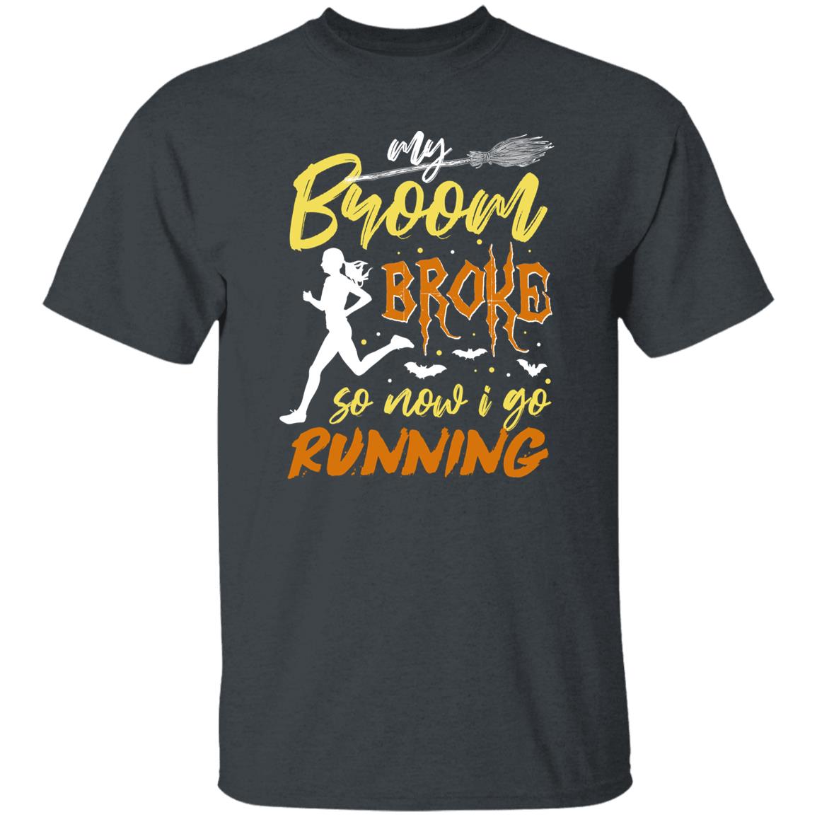My Broom broke so no I go running Halloween Unisex T-Shirt Marathon Runner tee Black Dark Heather-Family-Gift-Planet