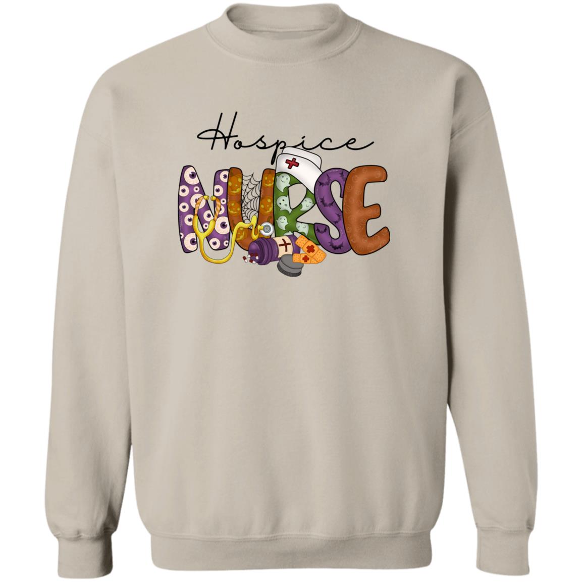 Hospice nurse Halloween Sweatshirt Crewneck Unisex Sand Ash S-2XL-Sand-Family-Gift-Planet