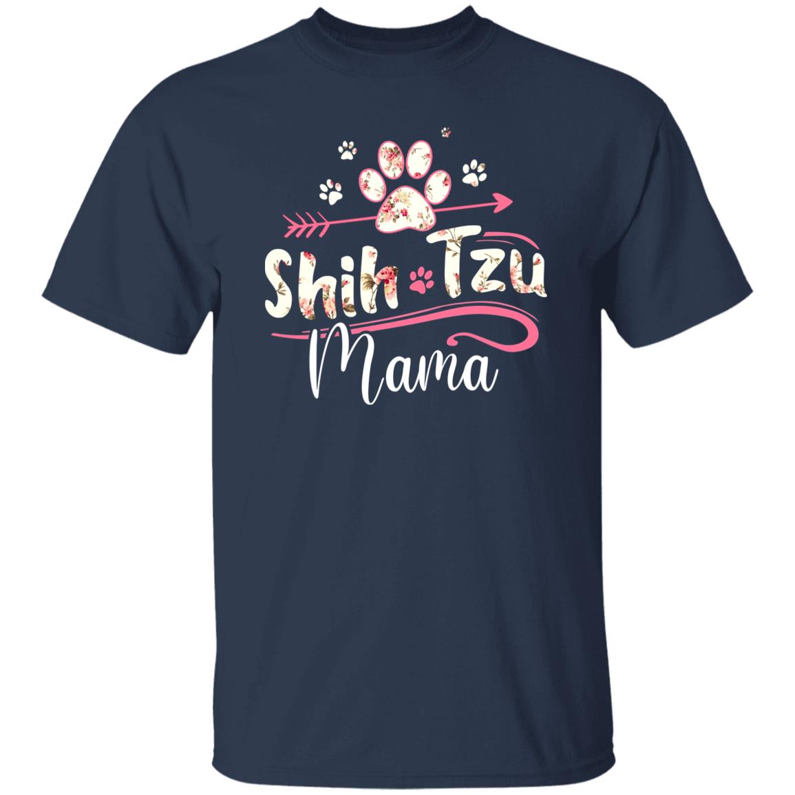 Shih Tzu Mama T-Shirt gift Dog paw Shih Tzu Dog mom Unisex tee Black Navy Dark Heather-Family-Gift-Planet