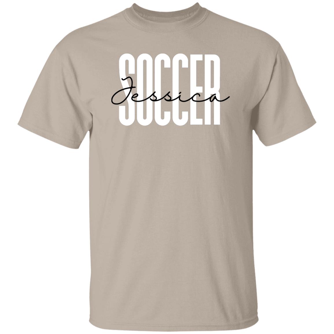 Personalized Soccer T-shirt gift Custom name Soccer player Soccer mom Unisex Tee Sand Pink Light Blue-Family-Gift-Planet