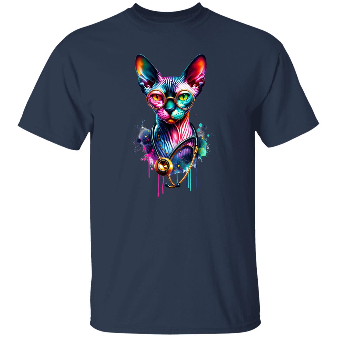 Sphynx cat nurse doctor Color Splash Unisex T-shirt Black Navy Dark Heather-Family-Gift-Planet