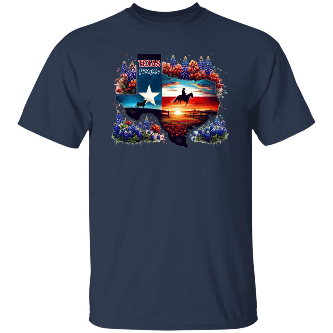 Texas Forever T-Shirt Texas state flag lupin flowers Unisex tee Black Navy Dark Heather-Family-Gift-Planet