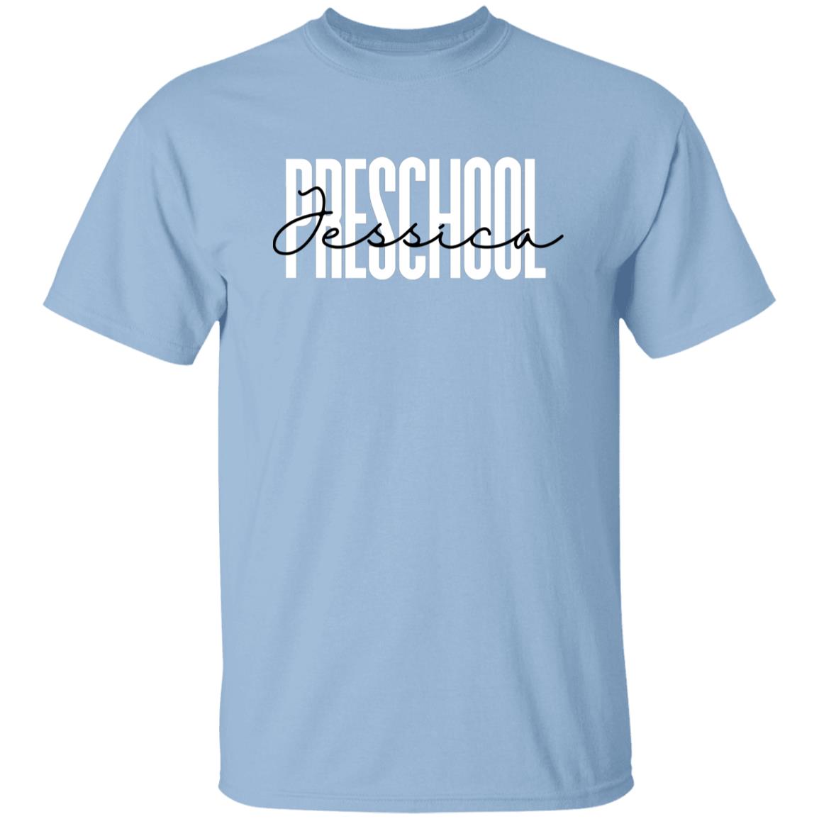Personalized Preschool T-shirt gift Custom name Preschool teacher Kindergarten Unisex Tee Sand Pink Light Blue-Family-Gift-Planet