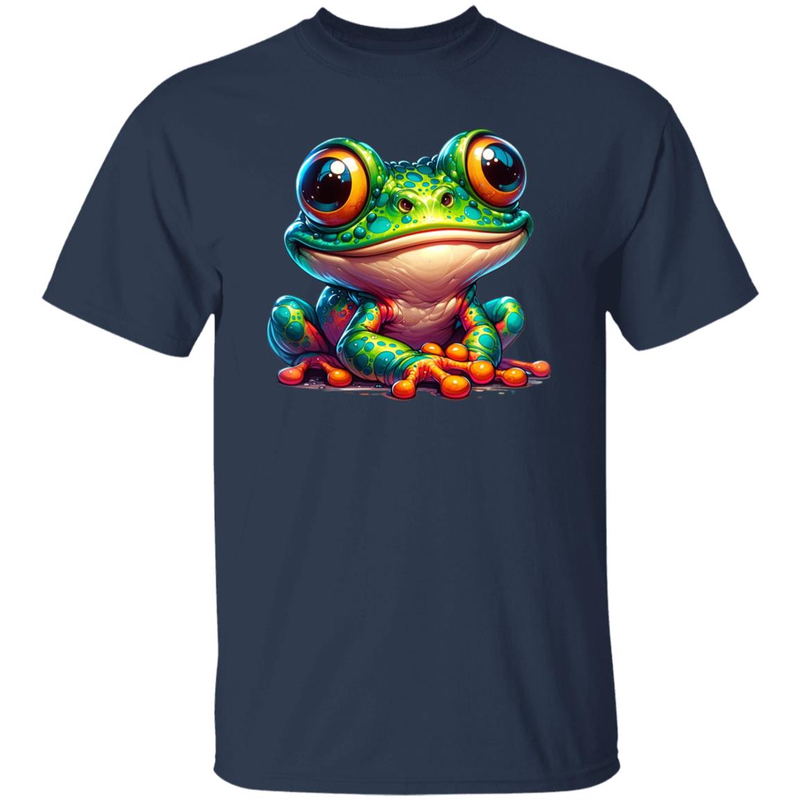 Cute Bright Frog T-Shirt gift Big eyes green frog Unisex tee Black Navy Dark Heather-Family-Gift-Planet